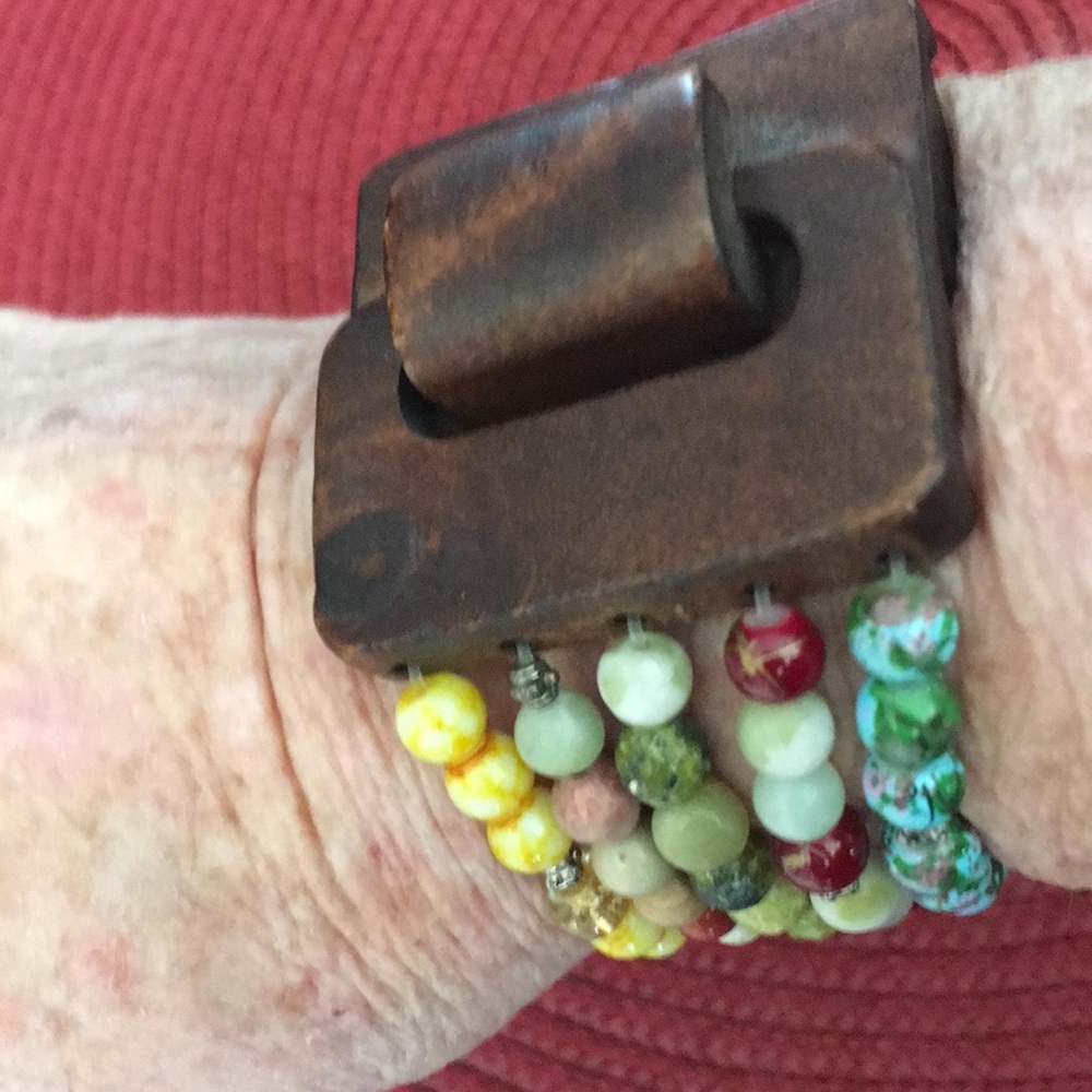 Unusual wood clasp with beads